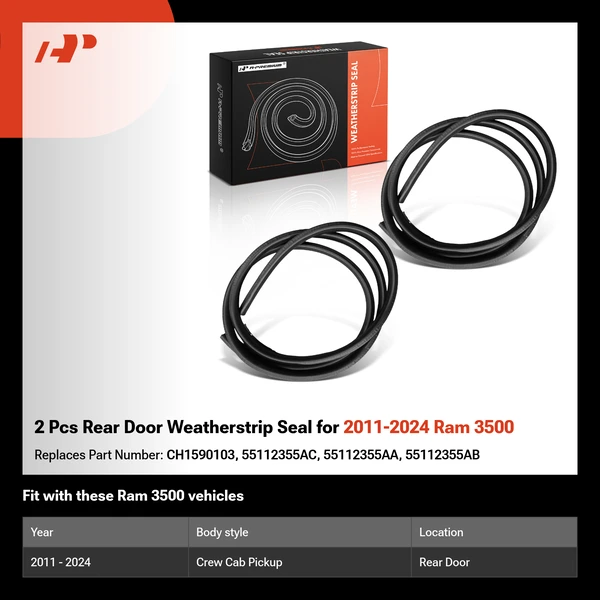 2 Pcs Rear Door Weatherstrip Seal for 2011-2024 Ram 3500