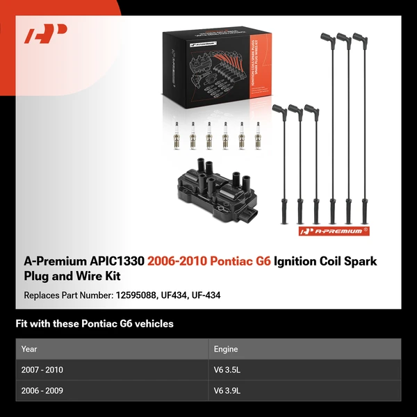 A-Premium APIC1330 2006-2010 Pontiac G6 Ignition Coil Spark Plug and Wire Kit