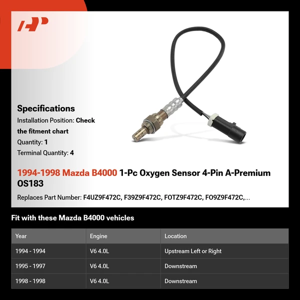 1994-1998 Mazda B4000 1-Pc Oxygen Sensor 4-Pin A-Premium OS183
