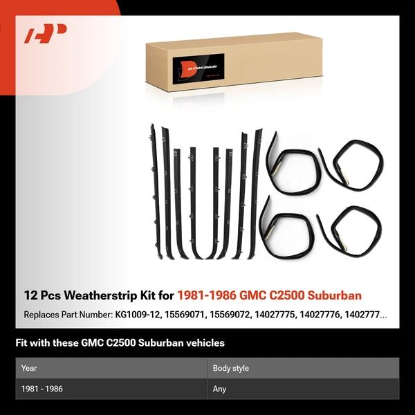 12 Pcs Weatherstrip Kit for 1981-1986 GMC C2500 Suburban