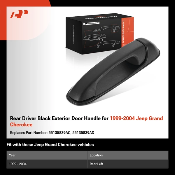 Rear Driver Black Exterior Door Handle for 1999-2004 Jeep Grand Cherokee