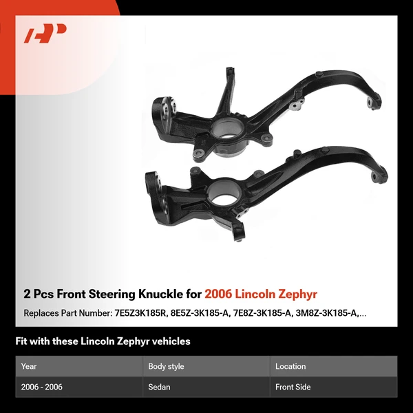 2 Pcs Front Steering Knuckle for 2006 Lincoln Zephyr