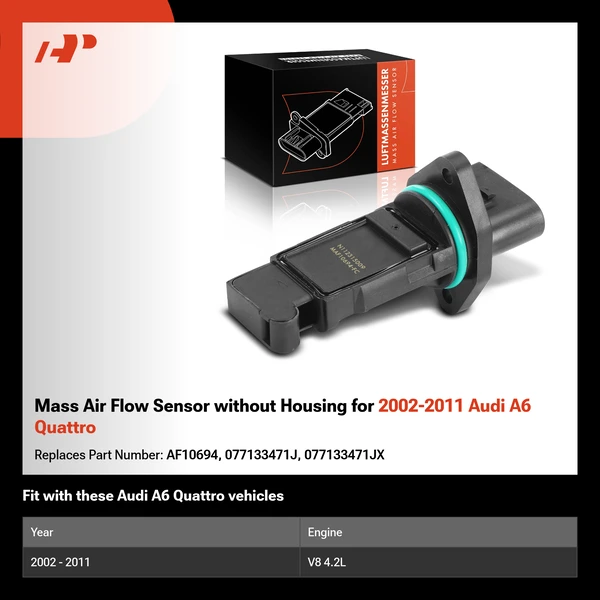 Mass Air Flow Sensor without Housing for 2002-2011 Audi A6 Quattro