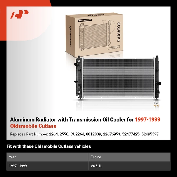 Aluminum Radiator with Transmission Oil Cooler for 1997-1999 Oldsmobile Cutlass