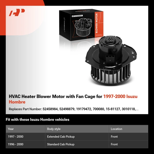 HVAC Heater Blower Motor with Fan Cage for 1997-2000 Isuzu Hombre