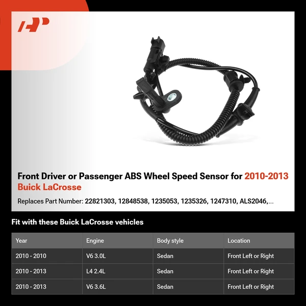Front Driver or Passenger ABS Wheel Speed Sensor for 2010-2013 Buick LaCrosse