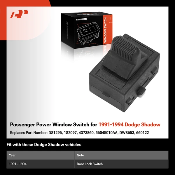 Passenger Power Window Switch for 1991-1994 Dodge Shadow