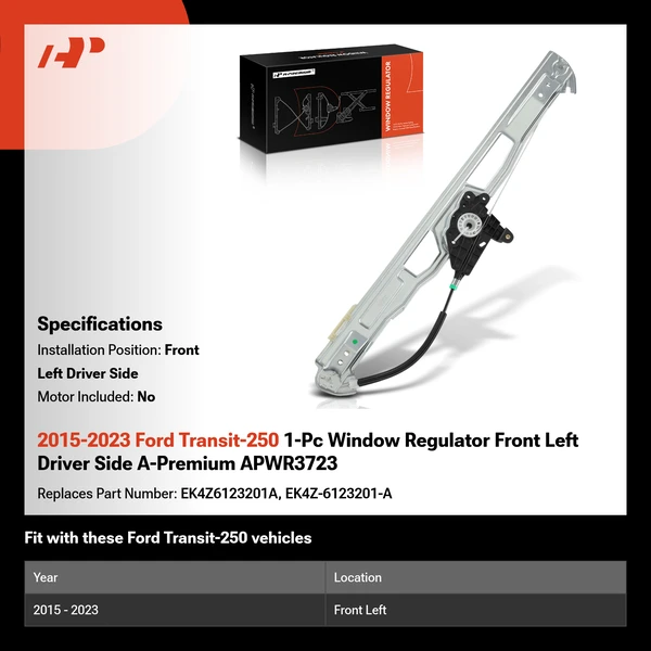 2015-2023 Ford Transit-250 1-Pc Window Regulator Front Left Driver Side A-Premium APWR3723