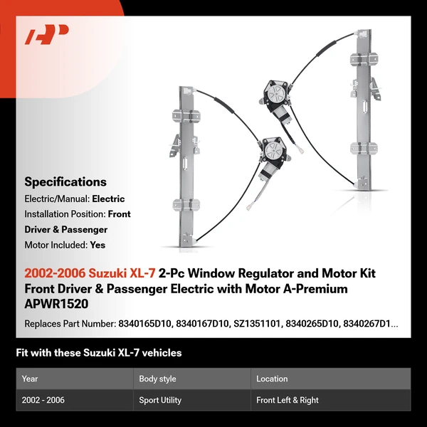 2002-2006 Suzuki XL-7 2-Pc Window Regulator and Motor Kit Front Driver & Passenger Electric with Motor A-Premium APWR1520