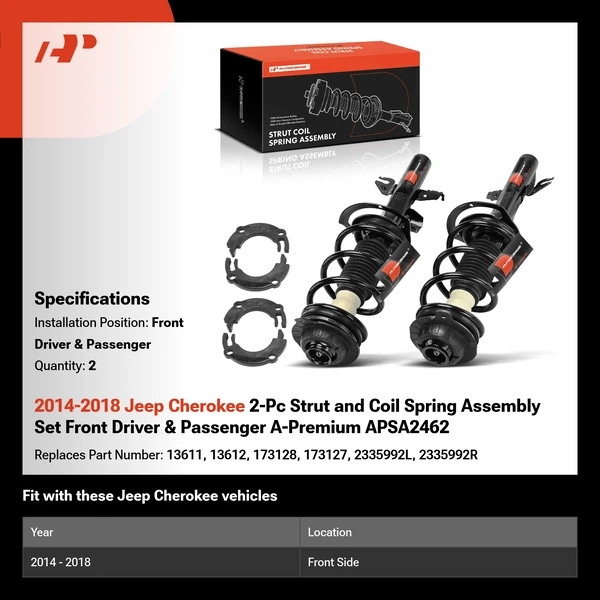 2014-2018 Jeep Cherokee 2-Pc Strut and Coil Spring Assembly Set Front Driver & Passenger A-Premium APSA2462