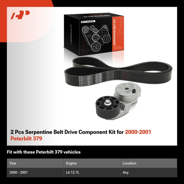 2 Pcs Serpentine Belt Drive Component Kit for 2000-2001 Peterbilt 379