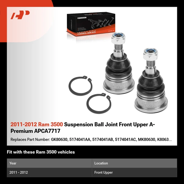 2011-2012 Ram 3500 Suspension Ball Joint Front Upper A-Premium APCA7717