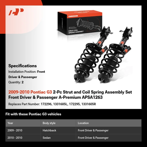 2009-2010 Pontiac G3 2-Pc Strut and Coil Spring Assembly Set Front Driver & Passenger A-Premium APSA1263