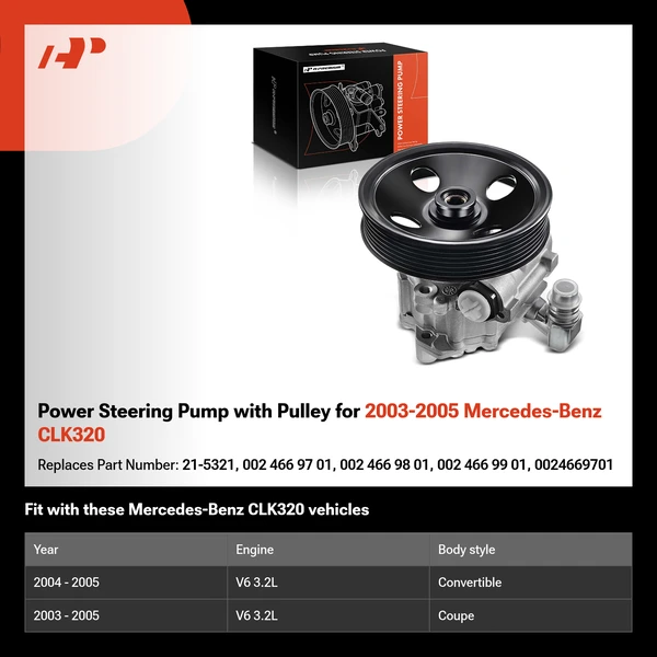Power Steering Pump with Pulley for 2003-2005 Mercedes-Benz CLK320