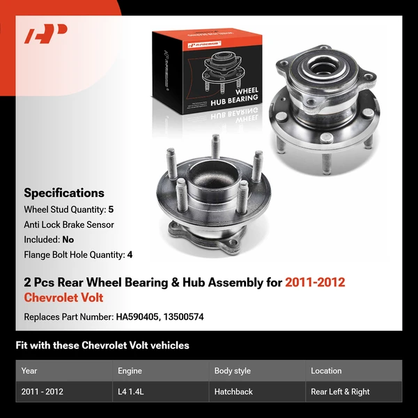 2 Pcs Rear Wheel Bearing & Hub Assembly for 2011-2012 Chevrolet Volt