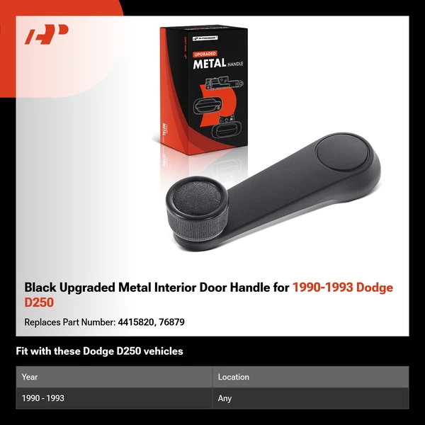 Black Upgraded Metal Interior Door Handle for 1990-1993 Dodge D250