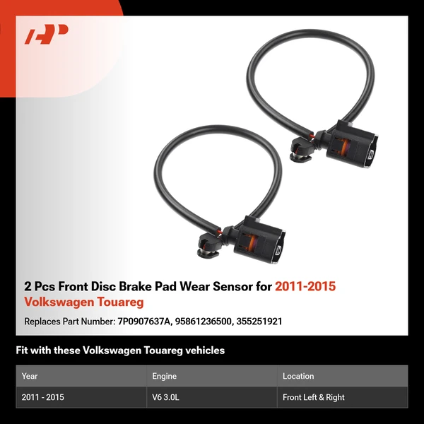 2 Pcs Front Disc Brake Pad Wear Sensor for 2011-2015 Volkswagen Touareg