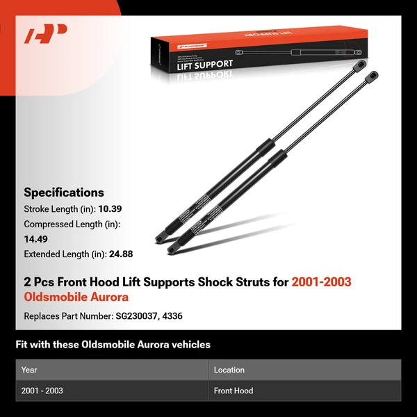 2 Pcs Front Hood Lift Supports Shock Struts for 2001-2003 Oldsmobile Aurora