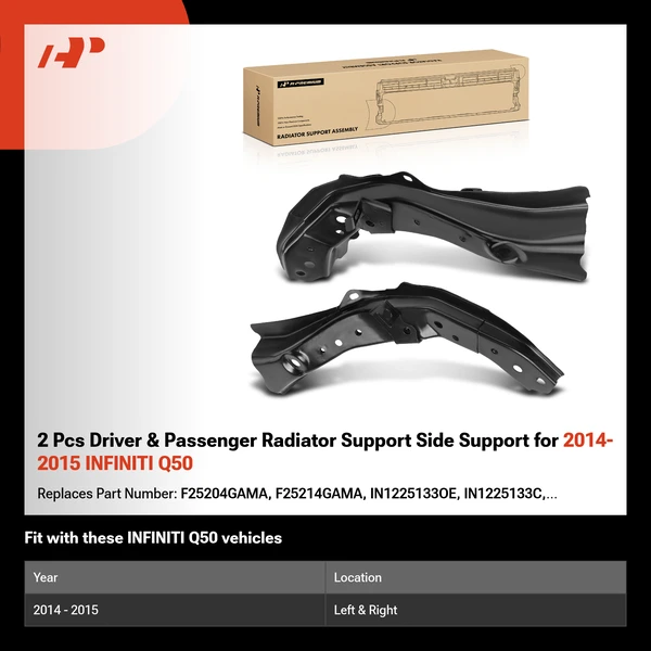 2 Pcs Driver & Passenger Radiator Support Side Support for 2014-2015 INFINITI Q50