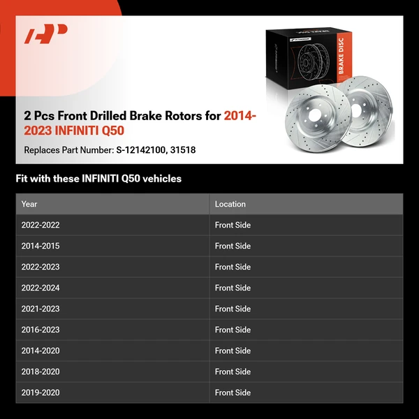 2 Pcs Front Drilled Brake Rotors for 2014-2023 INFINITI Q50