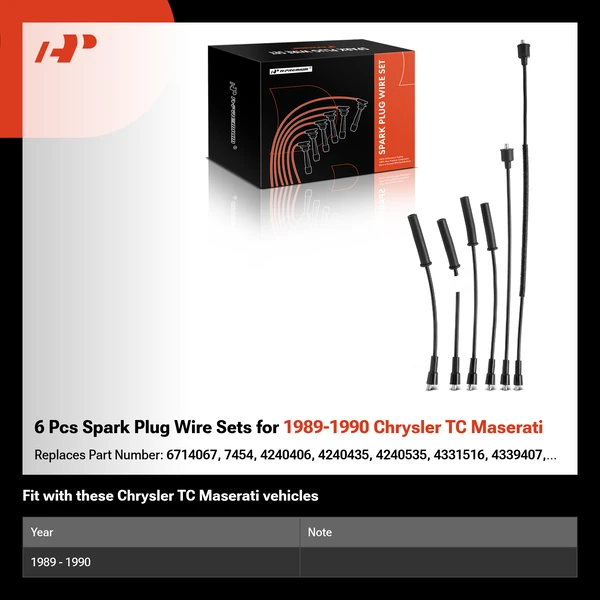6 Pcs Spark Plug Wire Sets for 1989-1990 Chrysler TC Maserati