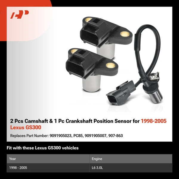 2 Pcs Camshaft & 1 Pc Crankshaft Position Sensor for 1998-2005 Lexus GS300