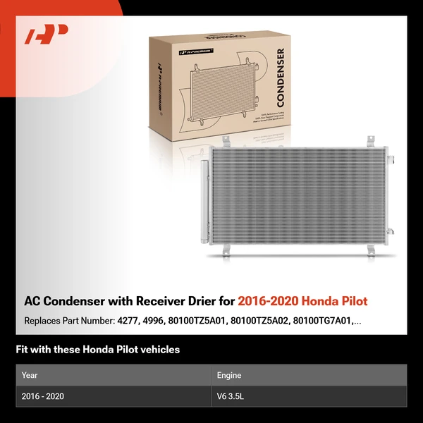 AC Condenser with Receiver Drier for 2016-2020 Honda Pilot