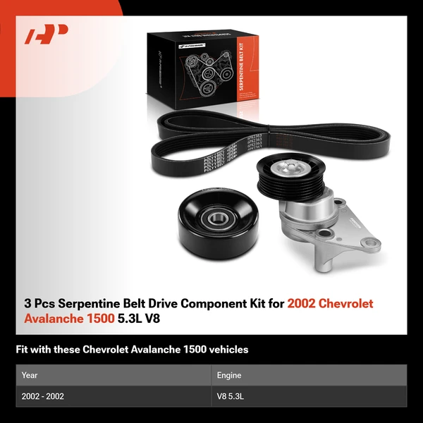 3 Pcs Serpentine Belt Drive Component Kit for 2002 Chevrolet Avalanche 1500 5.3L V8