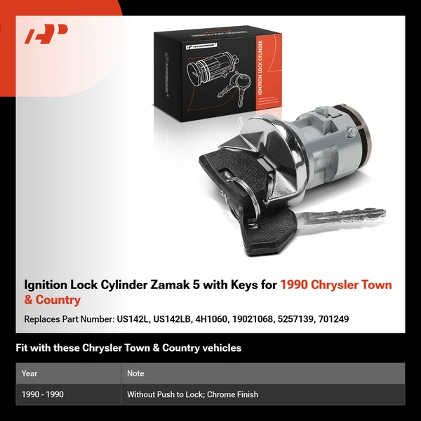 Ignition Lock Cylinder Zamak 5 with Keys for 1990 Chrysler Town & Country