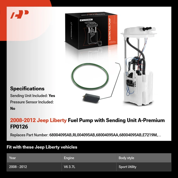 2008-2012 Jeep Liberty Fuel Pump with Sending Unit A-Premium FP0126