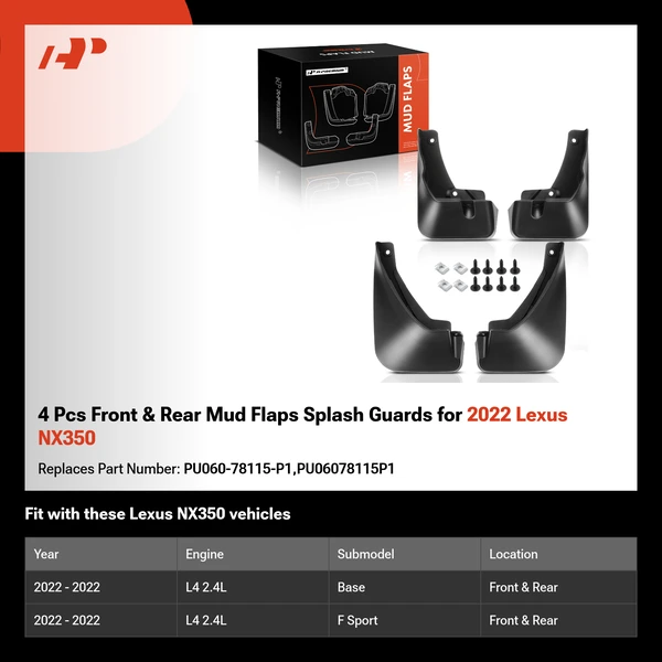 4 Pcs Front & Rear Mud Flaps Splash Guards for 2022 Lexus NX350