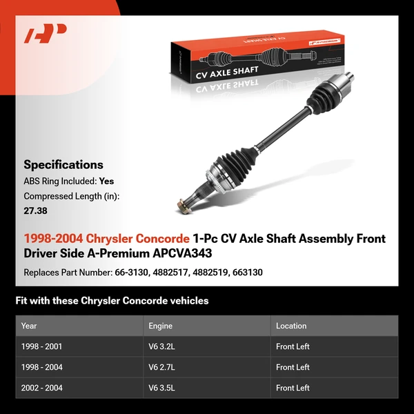 1998-2004 Chrysler Concorde 1-Pc CV Axle Shaft Assembly Front Driver Side A-Premium APCVA343