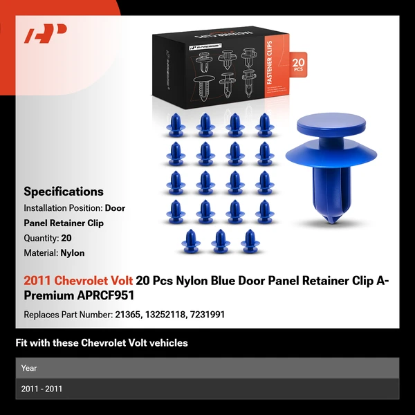 2011 Chevrolet Volt 20 Pcs Nylon Blue Door Panel Retainer Clip A-Premium APRCF951
