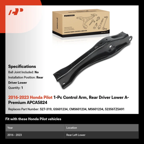 2016-2023 Honda Pilot 1-Pc Control Arm, Rear Driver Lower A-Premium APCA5824