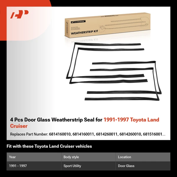 4 Pcs Door Glass Weatherstrip Seal for 1991-1997 Toyota Land Cruiser