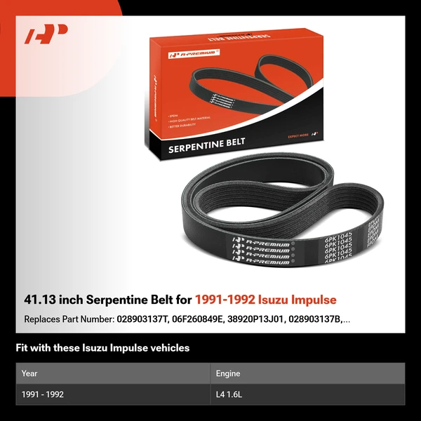 41.13 inch Serpentine Belt for 1991-1992 Isuzu Impulse