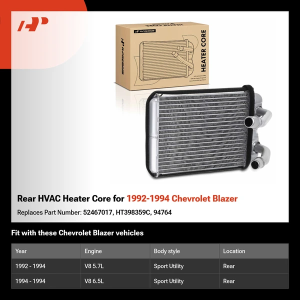Rear HVAC Heater Core for 1992-1994 Chevrolet Blazer