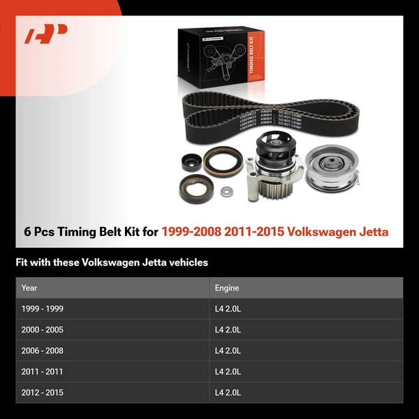 6 Pcs Timing Belt Kit for 1999-2008 2011-2015 Volkswagen Jetta