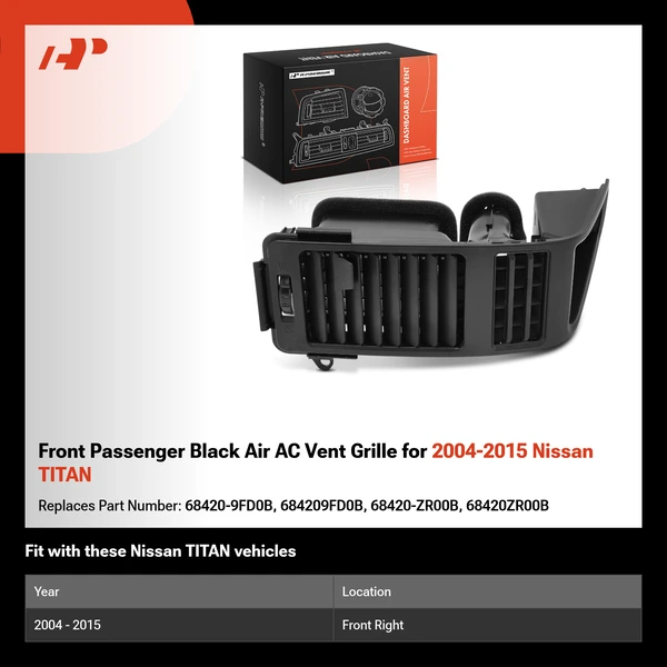 Front Passenger Black Air AC Vent Grille for 2004-2015 Nissan TITAN