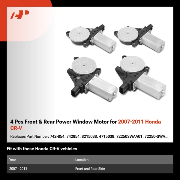 4 Pcs Front & Rear Power Window Motor for 2007-2011 Honda CR-V
