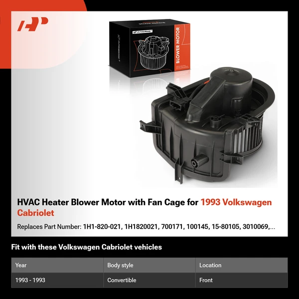 HVAC Heater Blower Motor with Fan Cage for 1993 Volkswagen Cabriolet