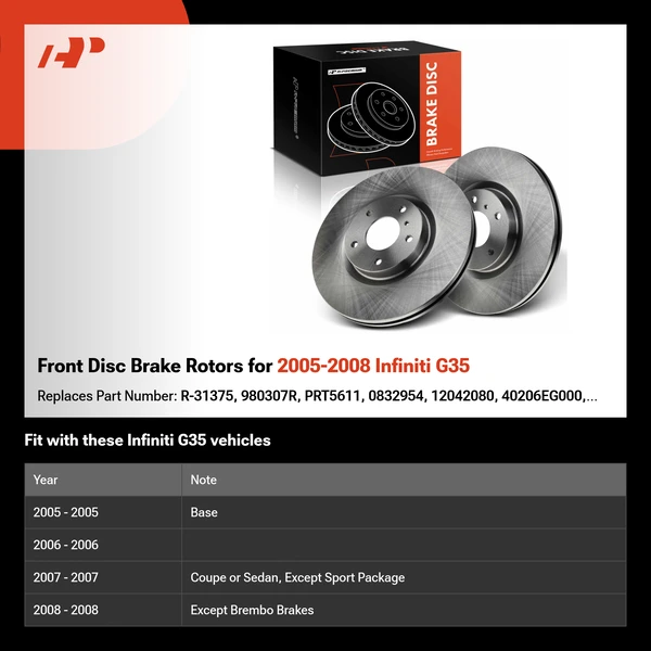 Front Disc Brake Rotors for 2005-2008 Infiniti G35