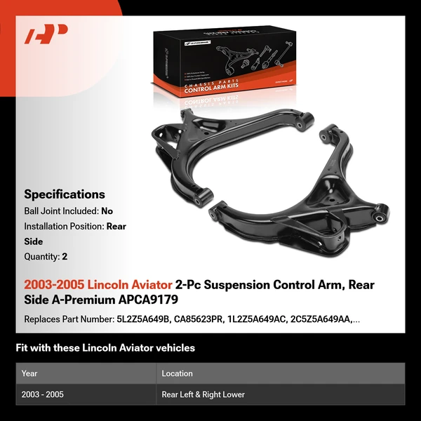 2003-2005 Lincoln Aviator 2-Pc Suspension Control Arm, Rear Side A-Premium APCA9179