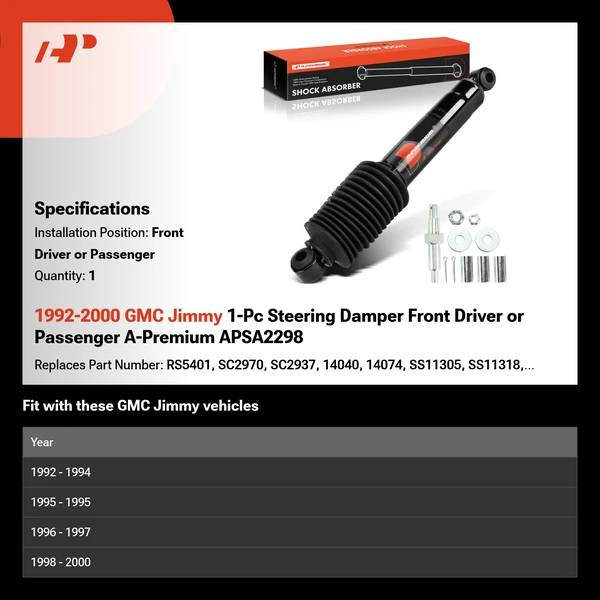 1992-2000 GMC Jimmy 1-Pc Steering Damper Front Driver or Passenger A-Premium APSA2298