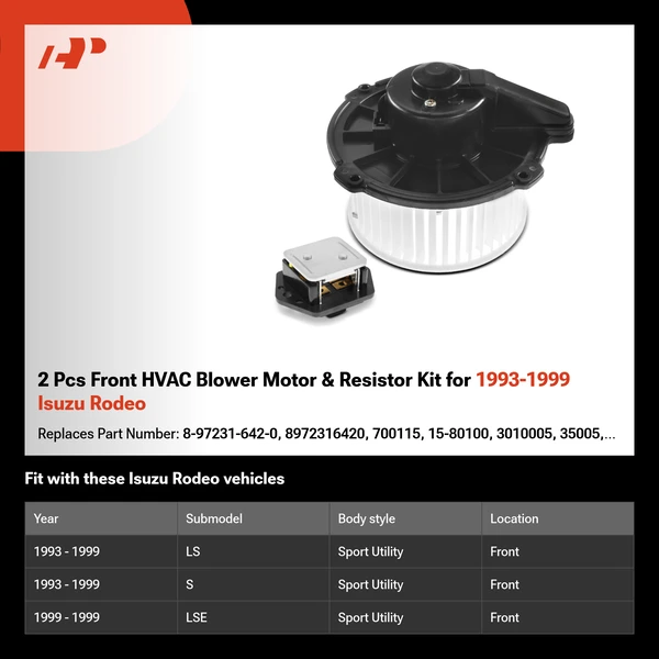 2 Pcs Front HVAC Blower Motor & Resistor Kit for 1993-1999 Isuzu Rodeo