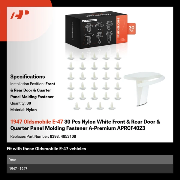 1947 Oldsmobile E-47 30 Pcs Nylon White Front & Rear Door & Quarter Panel Molding Fastener A-Premium APRCF4023
