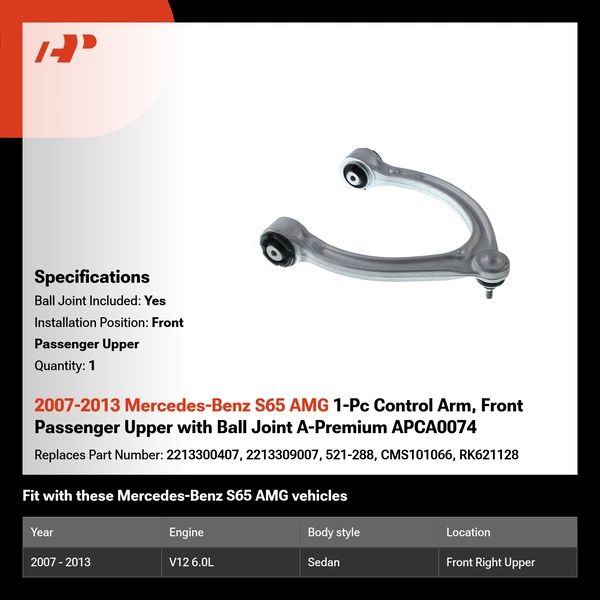 2007-2013 Mercedes-Benz S65 AMG 1-Pc Control Arm, Front Passenger Upper with Ball Joint A-Premium APCA0074