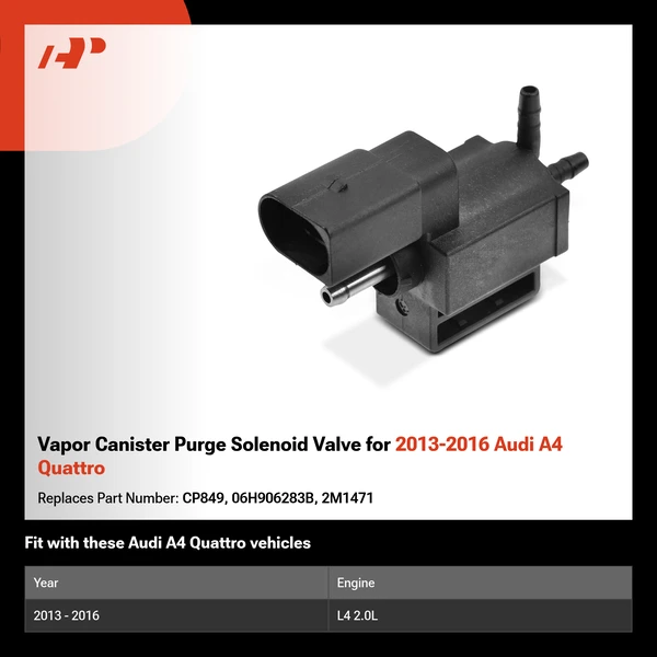 Vapor Canister Purge Solenoid Valve for 2013-2016 Audi A4 Quattro