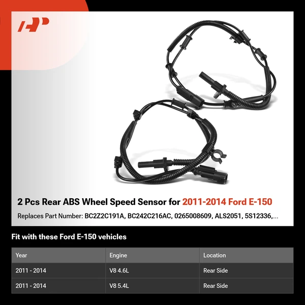 2 Pcs Rear ABS Wheel Speed Sensor for 2011-2014 Ford E-150