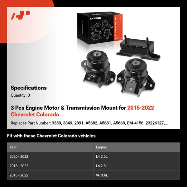 3 Pcs Engine Motor & Transmission Mount for 2015-2022 Chevrolet Colorado